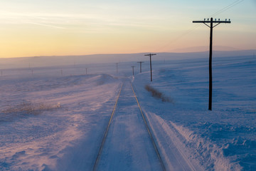 Railway, winter, snowy background