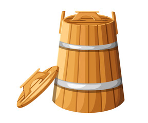 Wooden barrel with handles and lid for hebs vector illustration isolated on white background website page and mobile app design