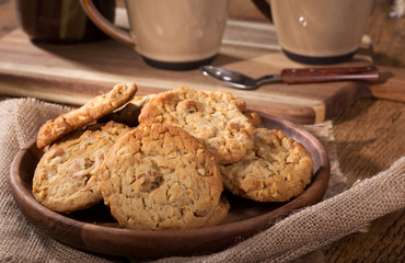 Pile of Peanut Butter Cookies on a Wooden Plate