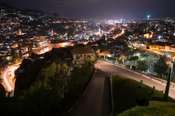 Fototapeta na wymiar Night Shot of Sarajevo Cityscape from Lookout Point Yellow Bastion, Bosnia and Herzegovina