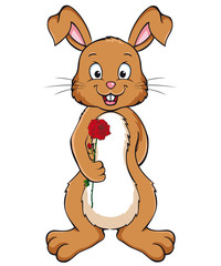Happy Valentine's Day Bunny with red rose cartoon 