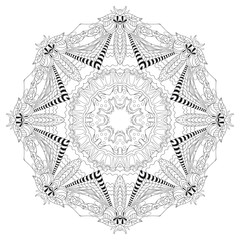Hand drawn zentangle circular ornament for coloring page.