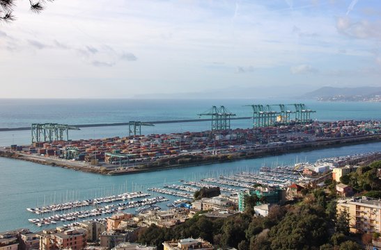 Aerial view of the port of Voltri Pr&agrave;, Genoa, Italy