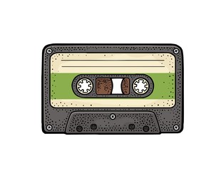 Fototapeta premium Retro audio cassette. Vintage vector black engraving illustration