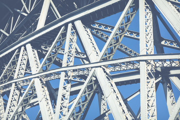 View of the historic city of Porto, Portugal with the Dom Luiz bridge.