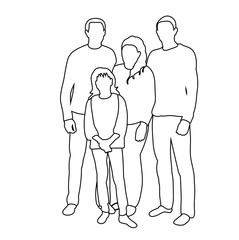 white background sketch of family with children