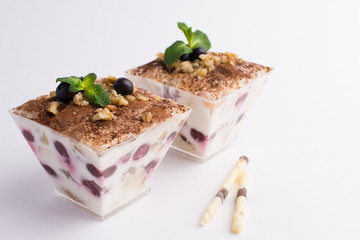 Cherry tiramisu in square cups