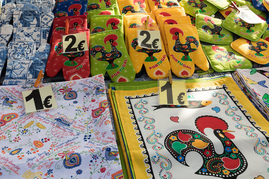 Assorted traditional Portugese souvenirs on sale in Porto, Portugal.