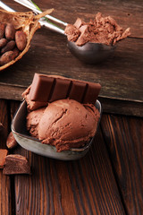 Chocolate ice cream scoop, scooped with a ice spoon