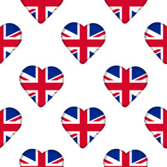 Seamless pattern from hearts with flag of the United Kingdom.