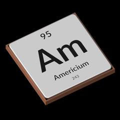 Chemical Element Americium Embossed Metal Plate on a Black Background