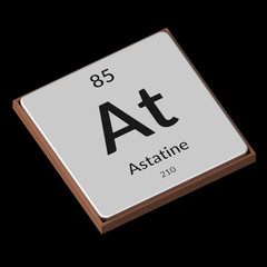 Chemical Element Astatine Embossed Metal Plate on a Black Background