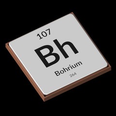 Chemical Element Bohrium Embossed Metal Plate on a Black Background