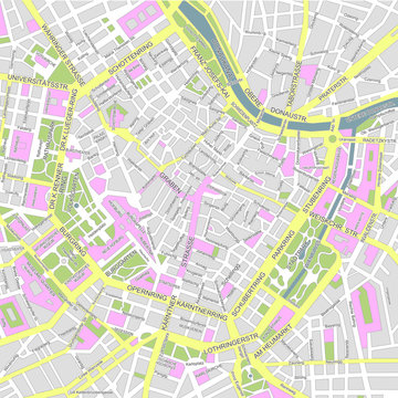 Central vienna (wien) city map illustration 