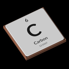 Chemical Element Carbon Embossed Metal Plate on a Black Background