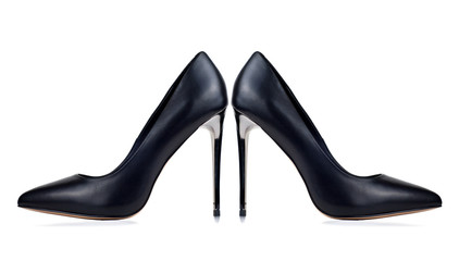 black high-heeled women's shoes isolated on white background