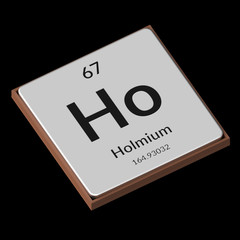 Chemical Element Holmium Embossed Metal Plate on a Black Background