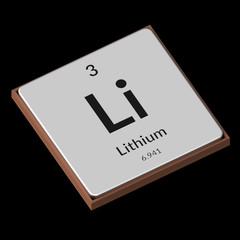 Chemical Element Lithium Embossed Metal Plate on a Black Background