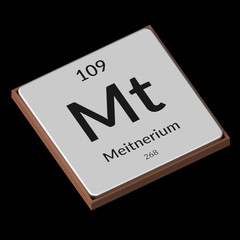 Chemical Element Meitnerium Embossed Metal Plate on a Black Background