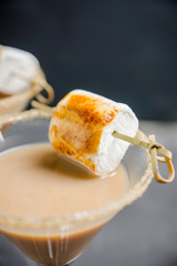 Chocolate martini on the rustic background. Selective focus.