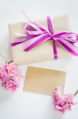 Present or gift box and empty greeting card