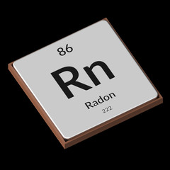 Chemical Element Radon Embossed Metal Plate on a Black Background
