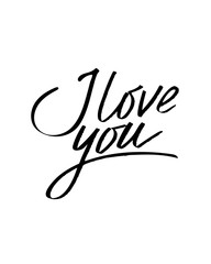 I love you. I heart you. Valentines day calligraphy card. Hand drawn design elements. Handwritten modern brush lettering.
