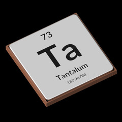 Chemical Element Tantalum Embossed Metal Plate on a Black Background