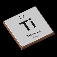 Chemical Element Titanium Embossed Metal Plate on a Black Background