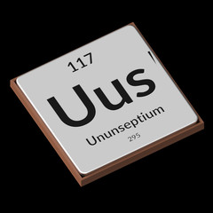 Chemical Element Ununseptium  Embossed Metal Plate on a Black Background