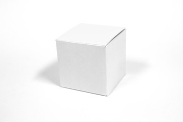 White box on white background, Original box for oil filter, Isolated.