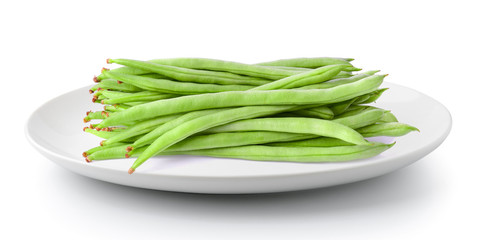Green beans in a plate isolated on a white background