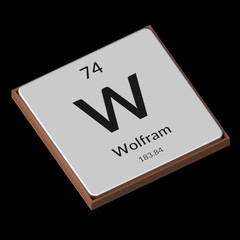 Chemical Element Wolfram Embossed Metal Plate on a Black Background