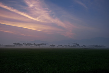 beautiful color sunrise and sunset on the mountains .
