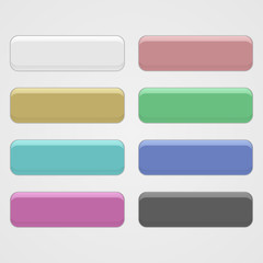 Set of three-dimensional buttons. Vector interface elements. Color buttons.