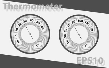 Arrow thermometer. Temperature measuring device. Vector thermometer in gray color.