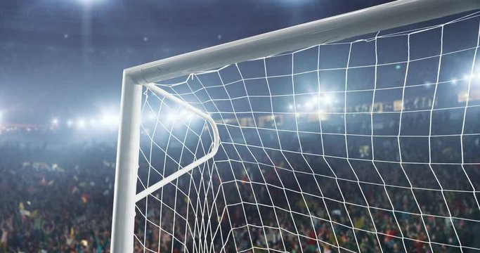 Soccer goalkeeper on a professional soccer stadium. Stadium and crowd is made in 3D and animated