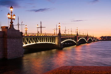 Fototapeta na wymiar Trinity Bridge across the Neva in Saint Petersburg, Russia