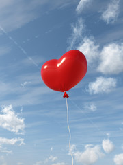 Fototapeta na wymiar red hearts balloons over blue sky. Love, valentines day, romantic, wadding or birthday background