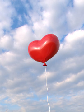 red hearts balloons over blue sky. Love, valentines day, romantic, wadding or birthday background