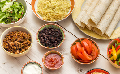 Ingredients to make mexican burritos