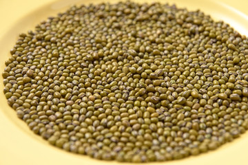 Healthy food. Green beans. Yellow large plate