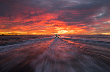 Sunrise Boat, Speeding Away