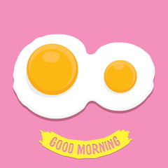 Fried Egg vector illustration. good morning concept. breakfast fried chicken egg with a orange yolk in the center of the fried egg flat laying on pink background.