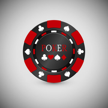 Black and Red Casino Chip Icon. Casino Chip Vector Illustration