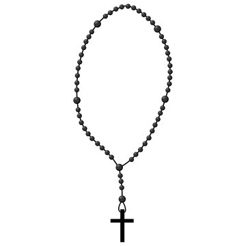 Holy rosary beads vector illustration. Prayer Catholic chaplet with a cross icons isolated on white background.