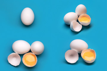Collage With Broken Eggs On A Blue Background