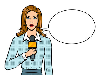 Journalist with microphone pop art vector