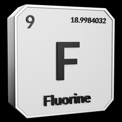 Upright Metal Plaque with Black 3D Text of Chemical Element Fluorine