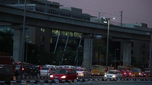 Traffic on busy city, Chennai city main center heavy traffic crossing a bridge.
